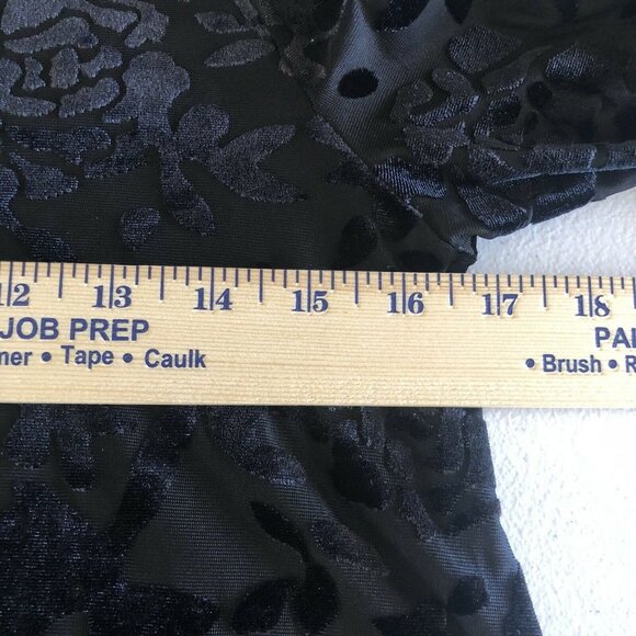 Chelsea & Theodore Size Small Black Velvet Burnout Top Sheer Flare Sleeves - Picture 11 of 12